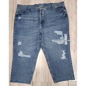 Old Navy 26 Jeans HIGH-WAISTED SLOUCHY STRAIGHT CROPPED RIPPED JEANS Denim Blue